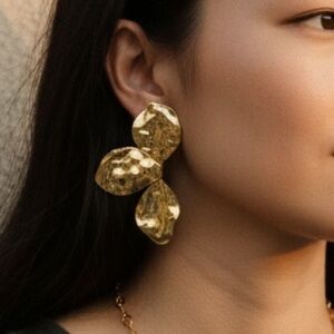 Hammered Gold Statement Earrings | Sculptural Abstract Design